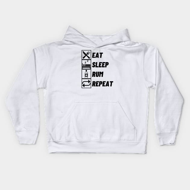 Eat Sleep Rum Repeat Kids Hoodie by Qkibrat